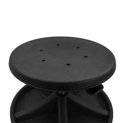 Montørstol/Taburet med sæde i PU-skum, fodkryds med 5 rum, 5xØ75 hjul og højde 350-470 mm (SORT)